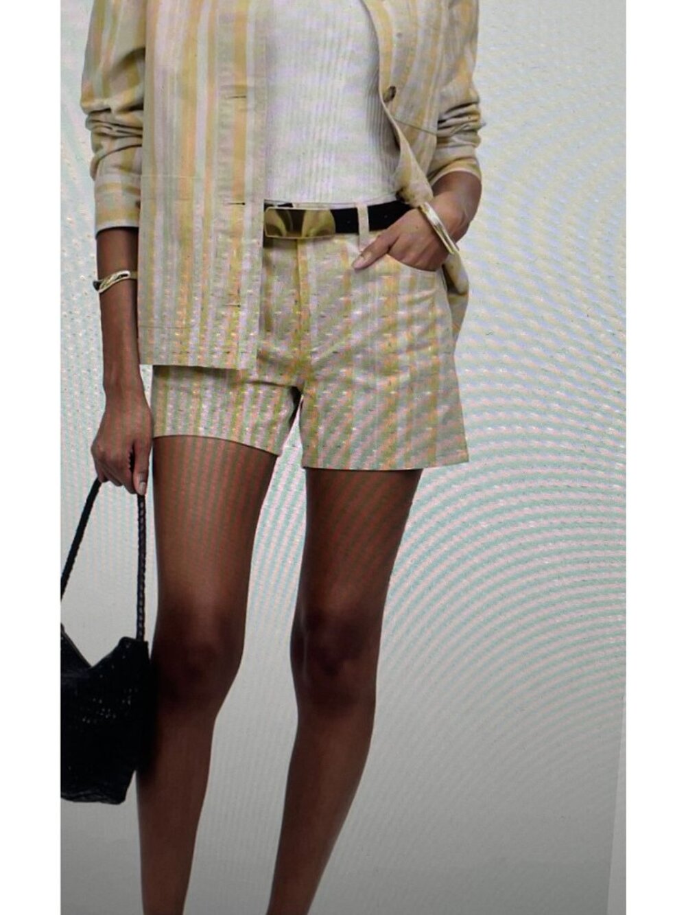 Madewell Yellow & White Striped Cotton Shorts Size 29 With Button Front